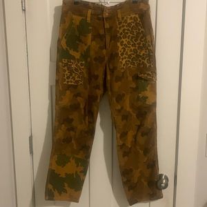 anthropologie cargo pants, camo and animal print